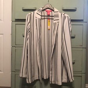 NWT Catherine Catherine Malandrino white with black stripes open front blazer XL